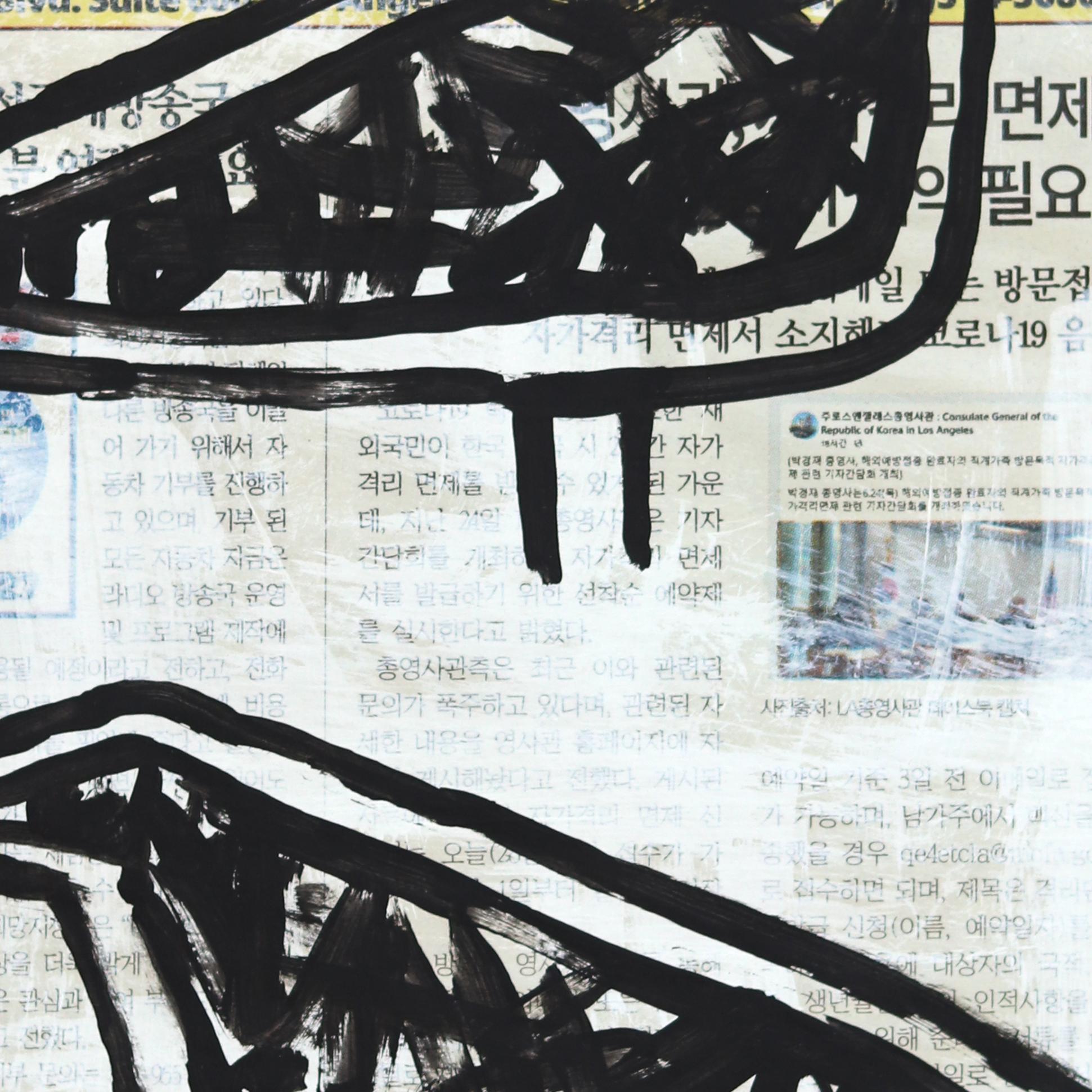 Picos de papel - Pintura abstracta figurativa de pájaros negros y rojos de Gary John en venta 2
