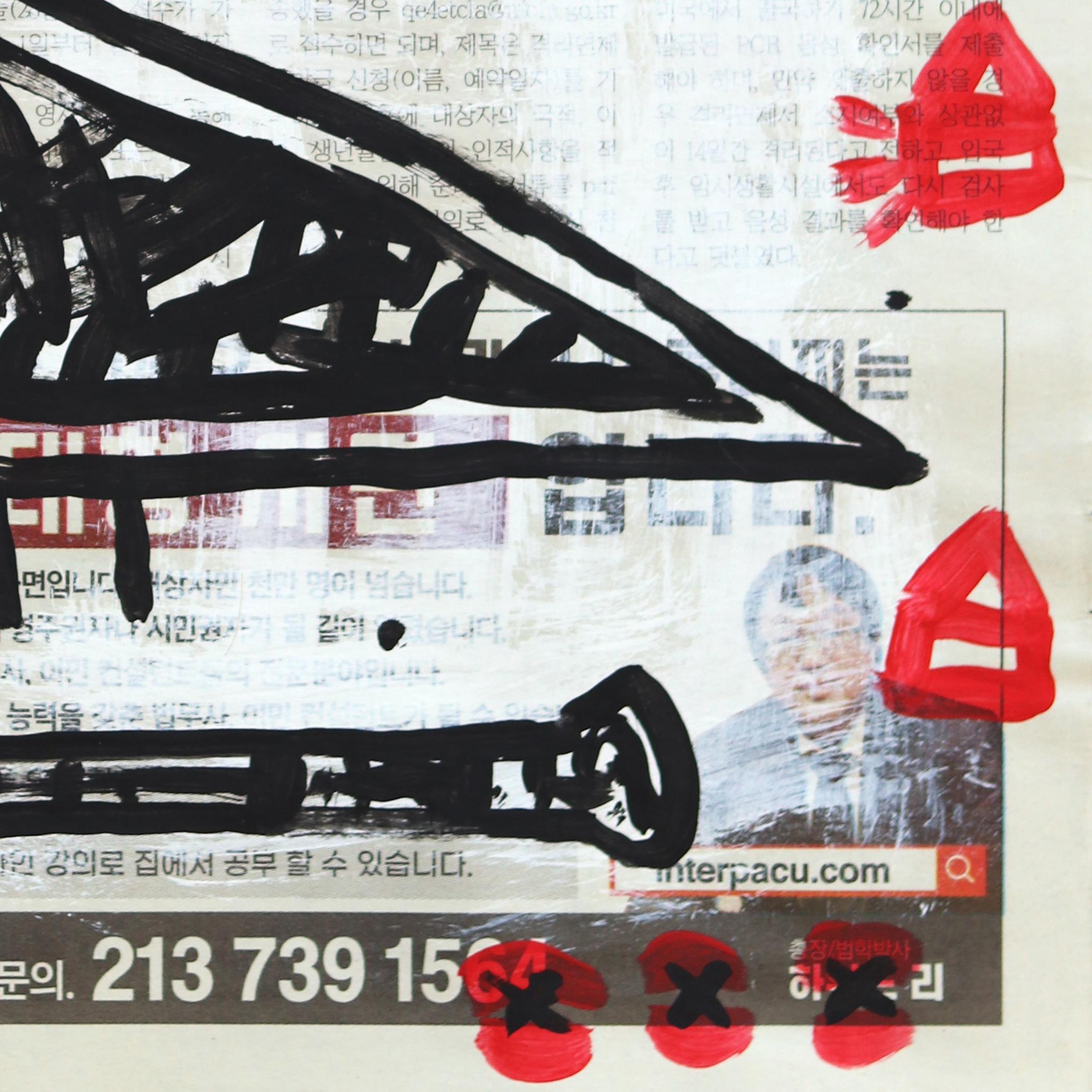 Picos de papel - Pintura abstracta figurativa de pájaros negros y rojos de Gary John en venta 3