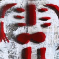 Red Dot Pulse - Original Figurative Abstract Pop Art on Newspaper by Gary John