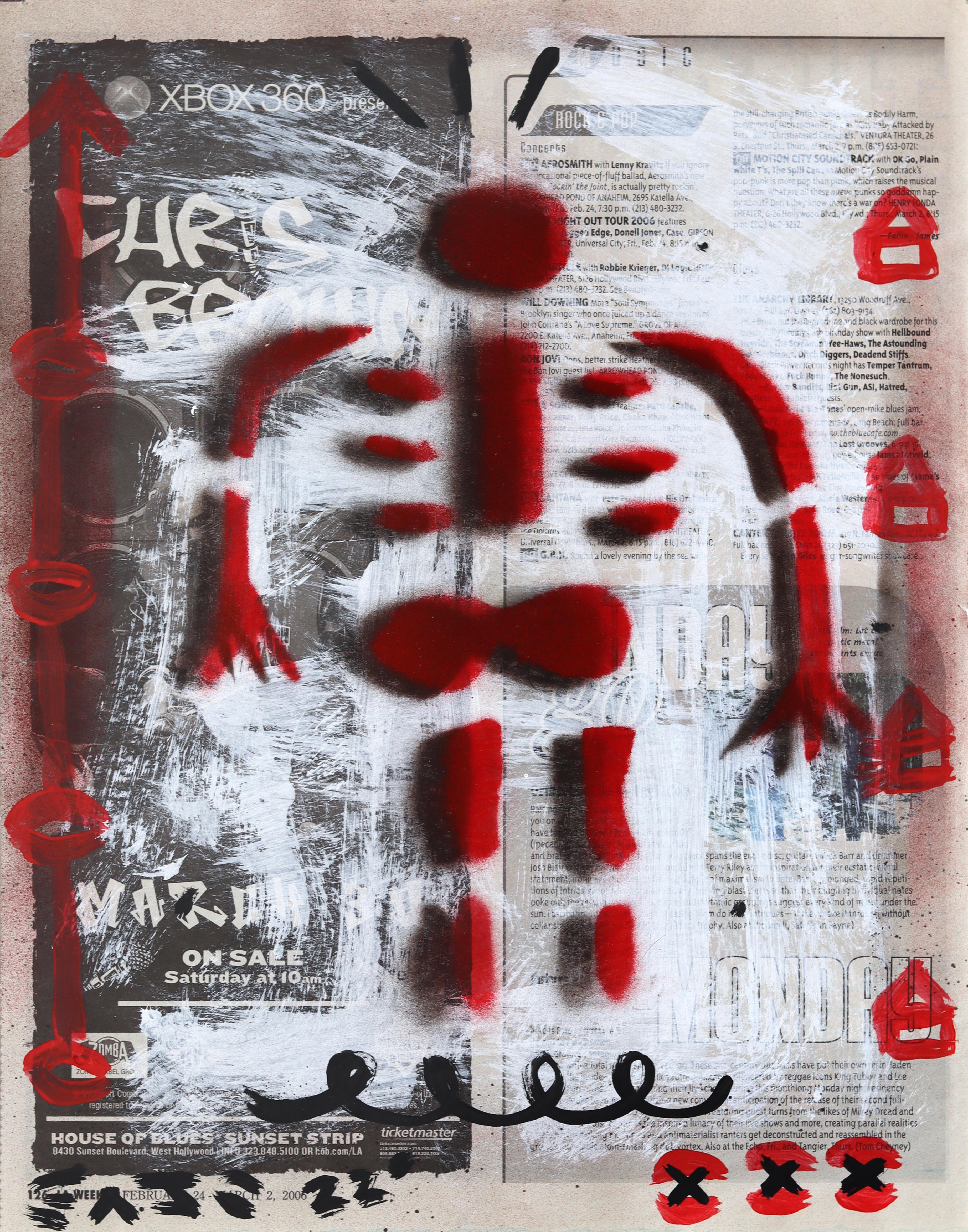 Red Dot Pulse - Original Figurative Abstract Pop Art on Newspaper by Gary John