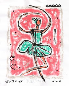 Giro de la rosa - Pintura original Pop Art figurativa de bailarina juguetona por Gary John