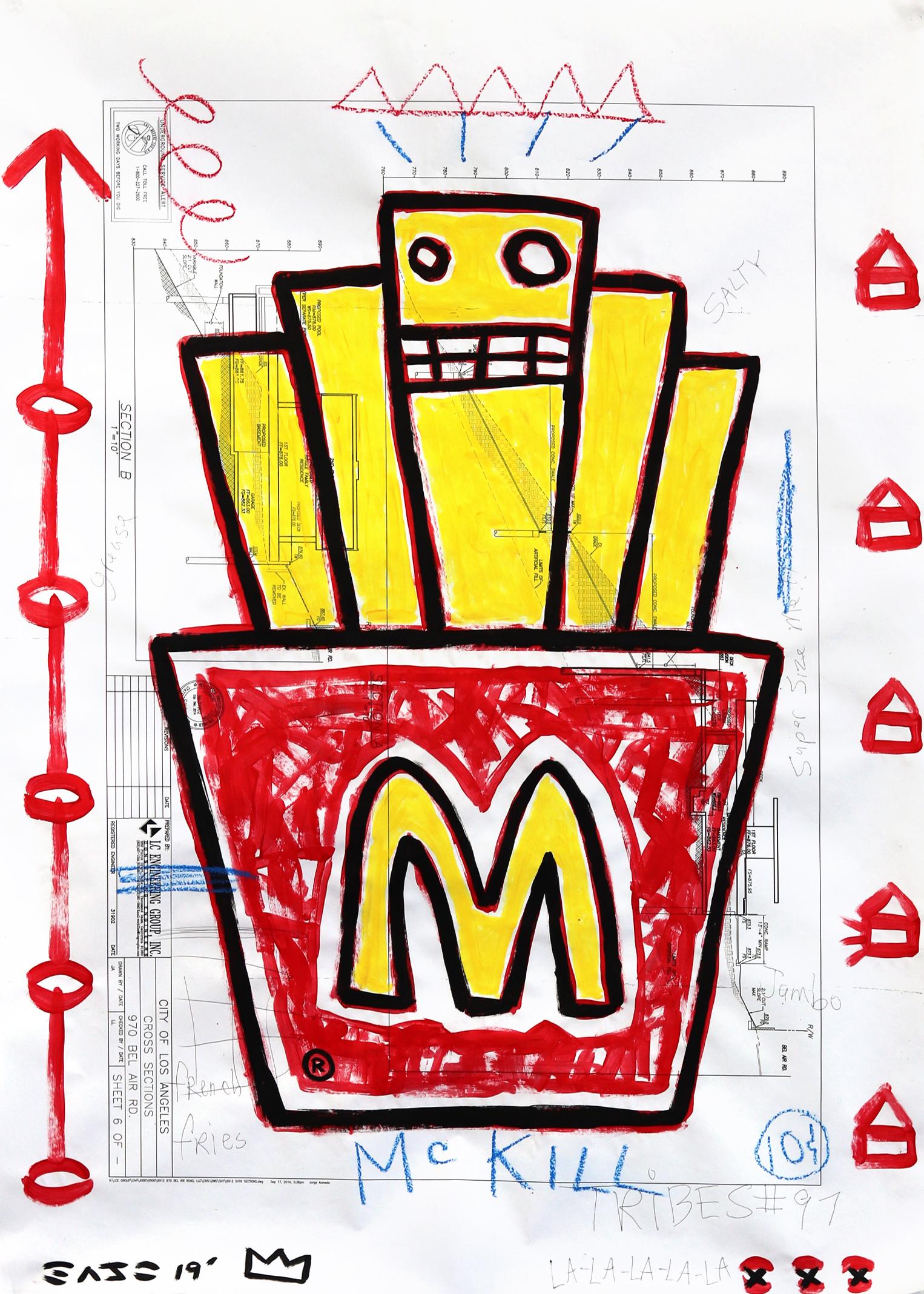 Frites jumbo satiriques - Peinture Pop Art originale de Gary John