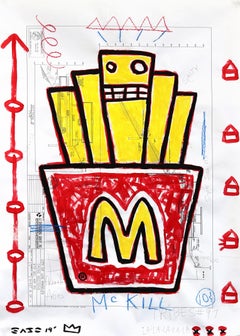 Frites jumbo satiriques - Peinture Pop Art originale de Gary John