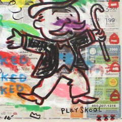 School Day - Original Street Art Painting featuring Monopoly Man