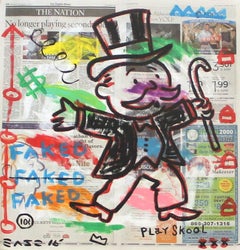 School Day - Original Street Art Painting featuring Monopoly Man