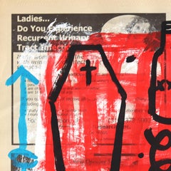 Skeleton Strums - Original Acrylic Figurative Art on Newspaper, Signed, 14x11