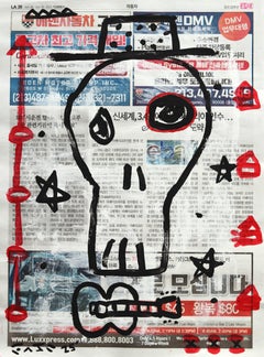 Totenkopf Solo -Original Abstrakt Figurativ Skurril Pop Art Gemälde von Gary John