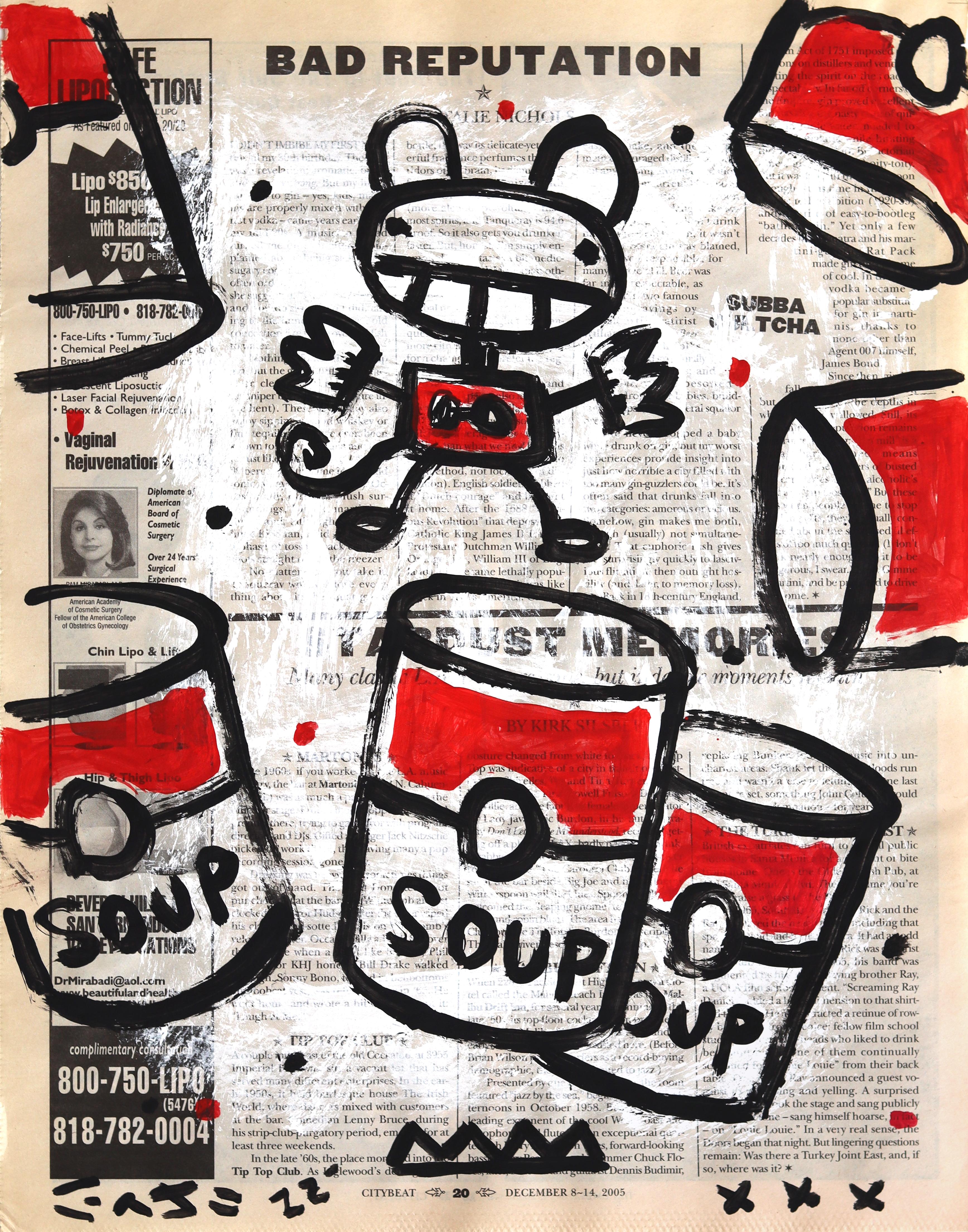 Soup Mouse Riot - Quirky Figurative Mouse Pop Art on Newsprint by Gary John