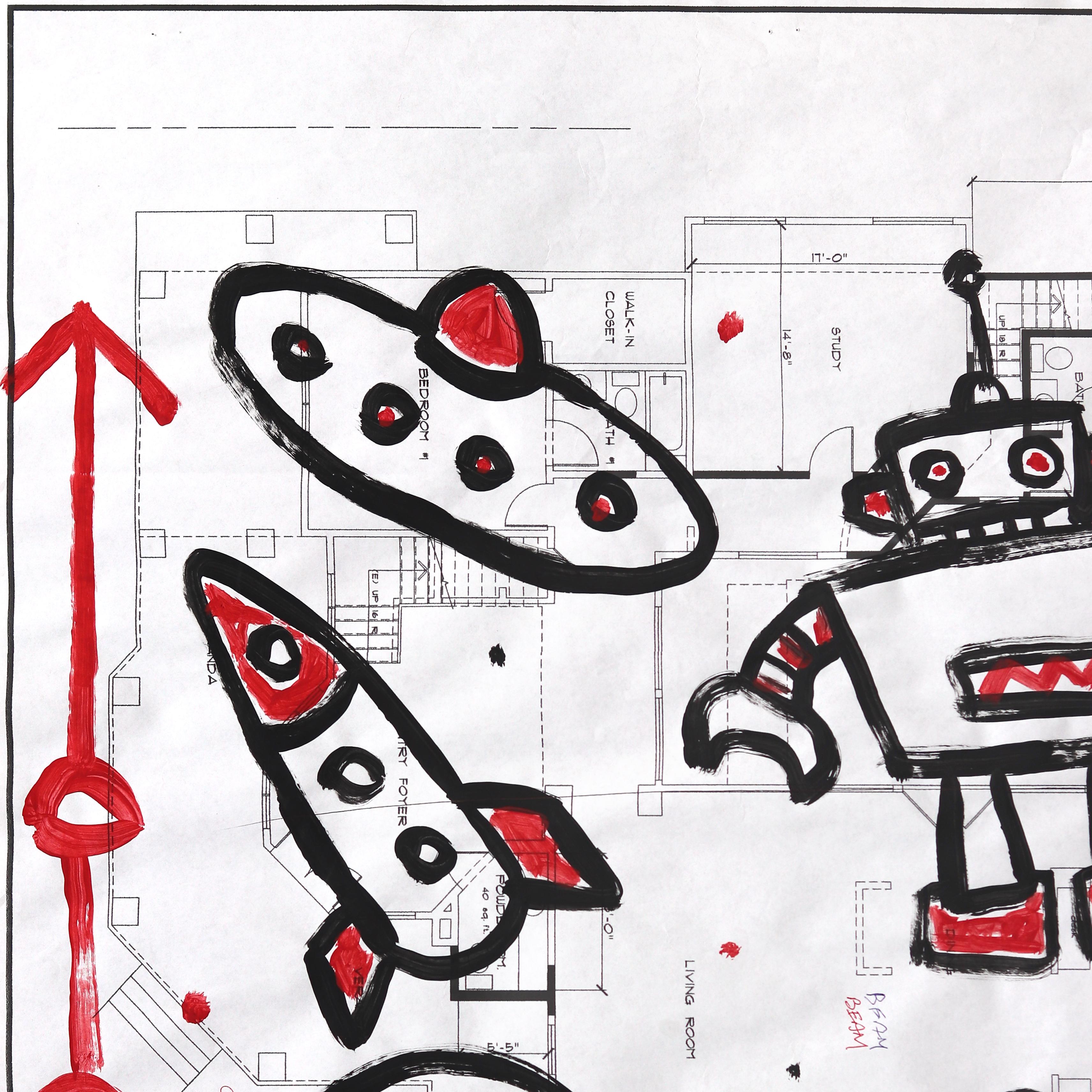 Space Creatures - Abstract Figurative Cartoon Pop Art Painting by Gary John For Sale 2