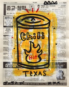 Chili piccante del Texas - Opera d'arte astratta ispirata al sud-ovest su carta di giornale - Gary John