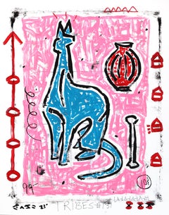 Tall Tail Vessel - Opera d'arte originale di Gary Johns ispirata ai gatti e impregnata di colore