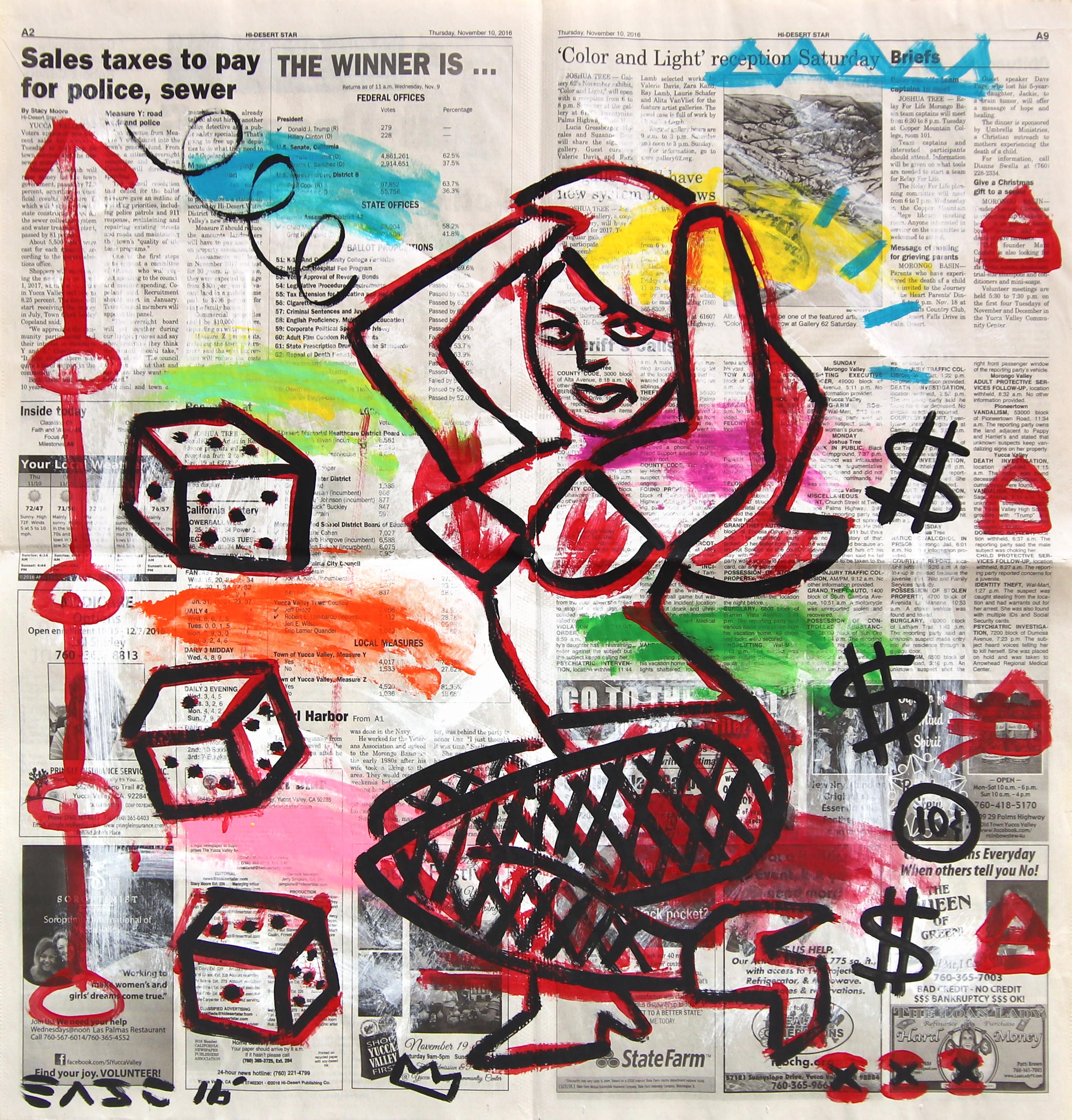 The Winner Is... - Original Acrylic Figurative Pop Artwork on Newspaper