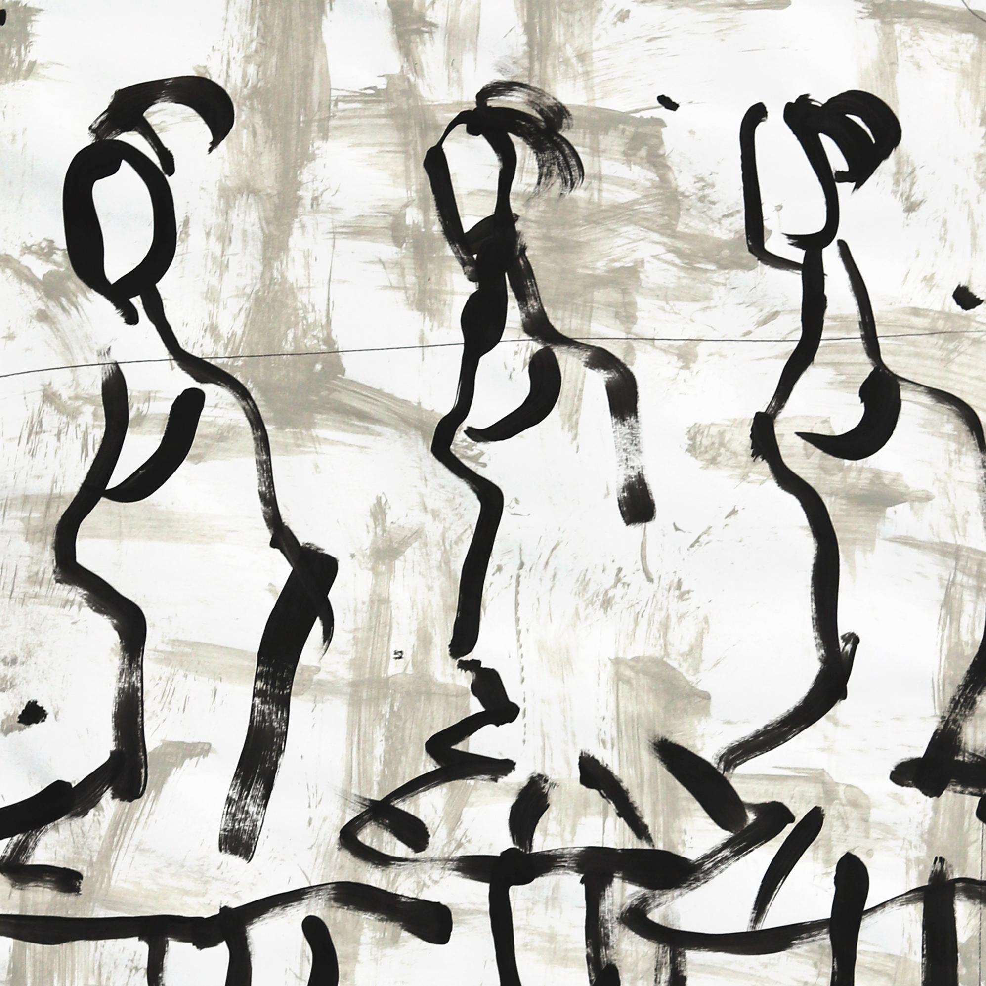 Three Grey Twirlers - Abstract Figurative Ballerinas Painting by Gary John For Sale 5