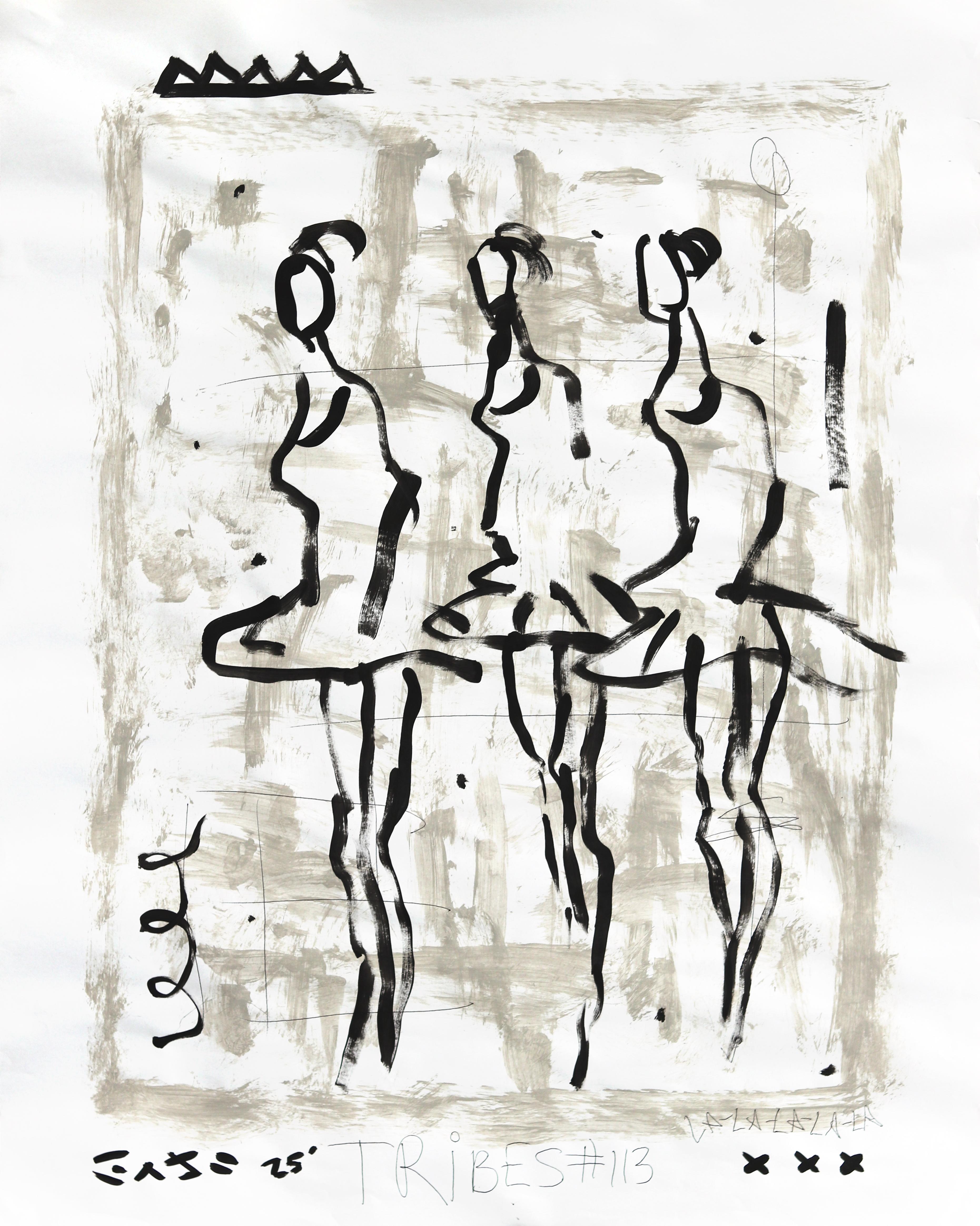 Tres giradores grises - Pintura abstracta figurativa Bailarinas de Gary John