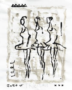 Three Grey Twirlers - Abstract Figurative Ballerinas Painting by Gary John