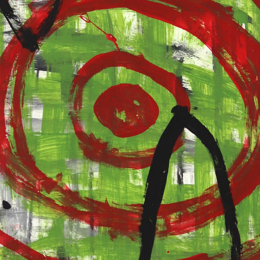 Tribus nº 33 - Pintura Pop Art original roja y verde con motivo de diana, de Gary John en venta 3