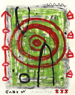Tribes #33 - Pittura Pop Art originale di Gary Johns con motivo a forma di bersaglio rosso verde