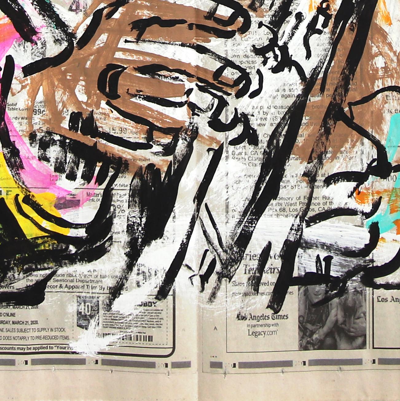 Trumpet and Times - Abstract Figurative Louis Armstrong Painting by Gary John For Sale 1