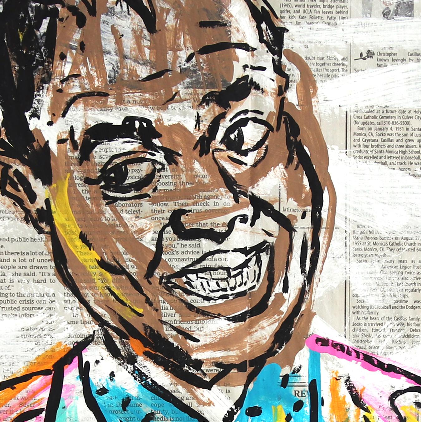 Trumpet and Times - Abstract Figurative Louis Armstrong Painting by Gary John For Sale 5