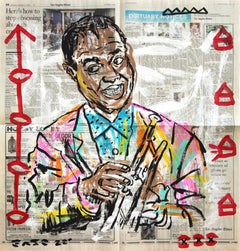 Trumpet and Times - Abstract Figurative Louis Armstrong Painting by Gary John