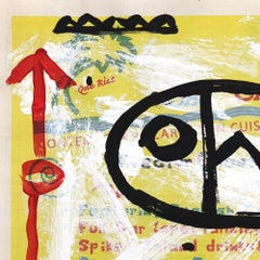 Dos peces - Pintura callejera original de Gary John sobre papel de periódico