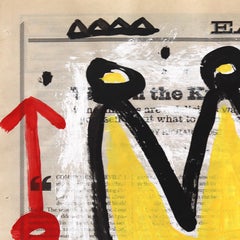 Two Kings Walk In - Pop Art originale di Gary Johns con corone stravaganti su carta da giornale