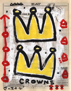 Two Kings Walk In - Original Quirky Crowns Pop Art on Newspaper by Gary John