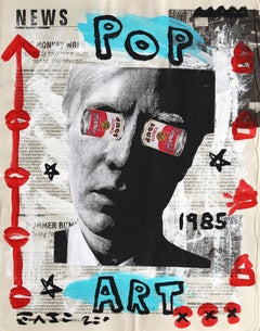 Warhol Pop Eyes - Abstract Quirky Figurative Pop Art on Newspaper by Gary John