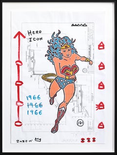 Wonder Woman Stride - Figurative Cartoon Mixed Media Framed Pop Art by Gary John