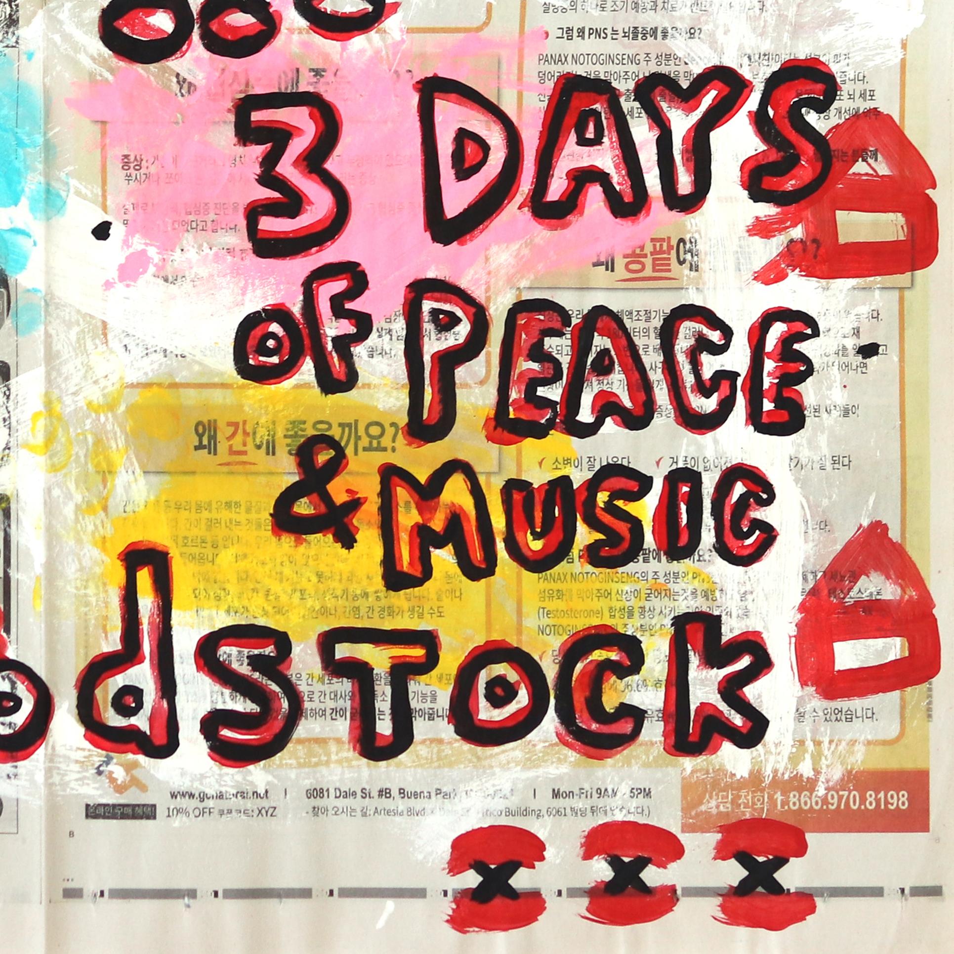 Woodstock durante 3 días - Pintura colorista inspirada en la música pop art de Gary John en venta 2
