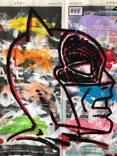 "Batman" Acrylic and Collage on Korean newsprint