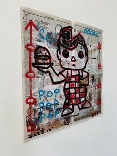 "Bob's Pop" Acrílico y collage sobre papel de periódico de Los Ángeles