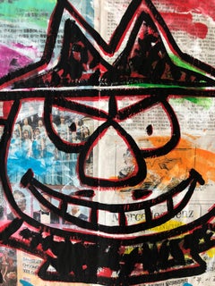 "Boris Da Moose" Acrílico y collage sobre papel de periódico coreano