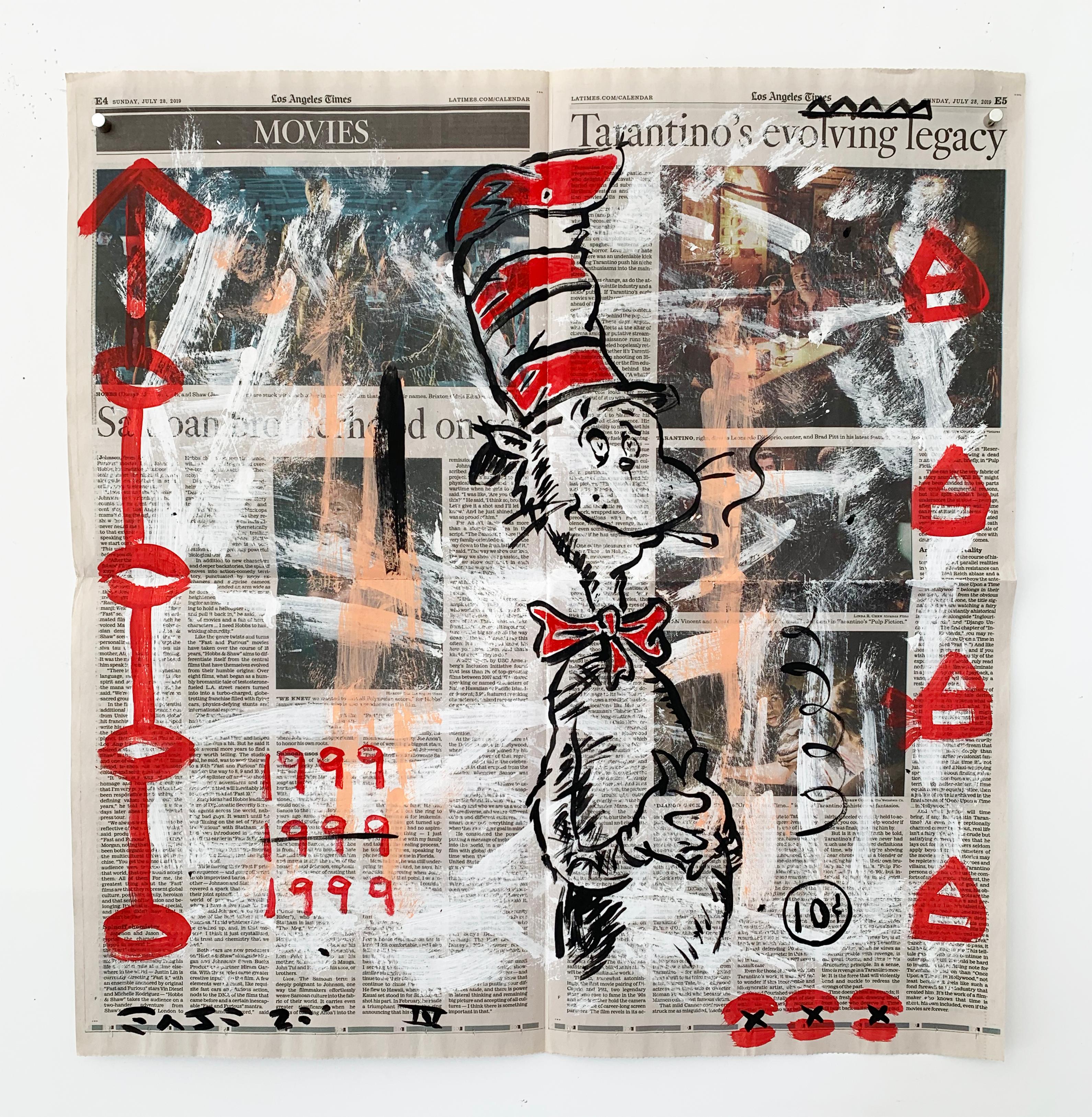 Gary John Figurative Print - "Dr. Suess" Acrylic and Collage on Los Angeles newsprint