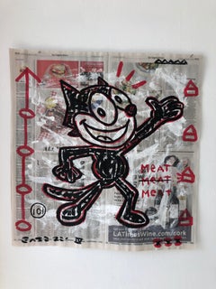 "Felix Meat" Acrilico e collage su carta di giornale del LA Times