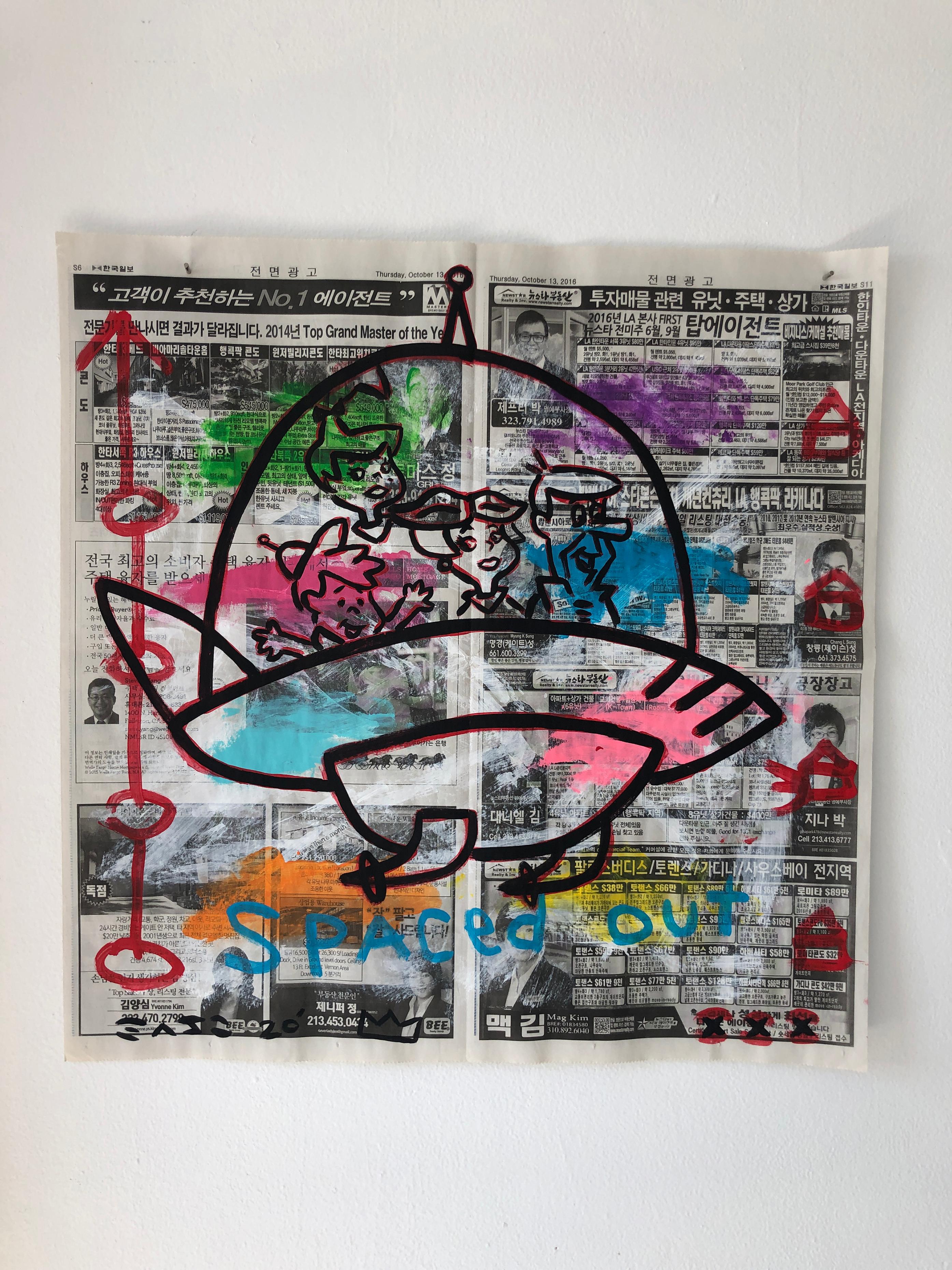 "Jetson's Space Ship" Acrylic and Collage on Korean newsprint