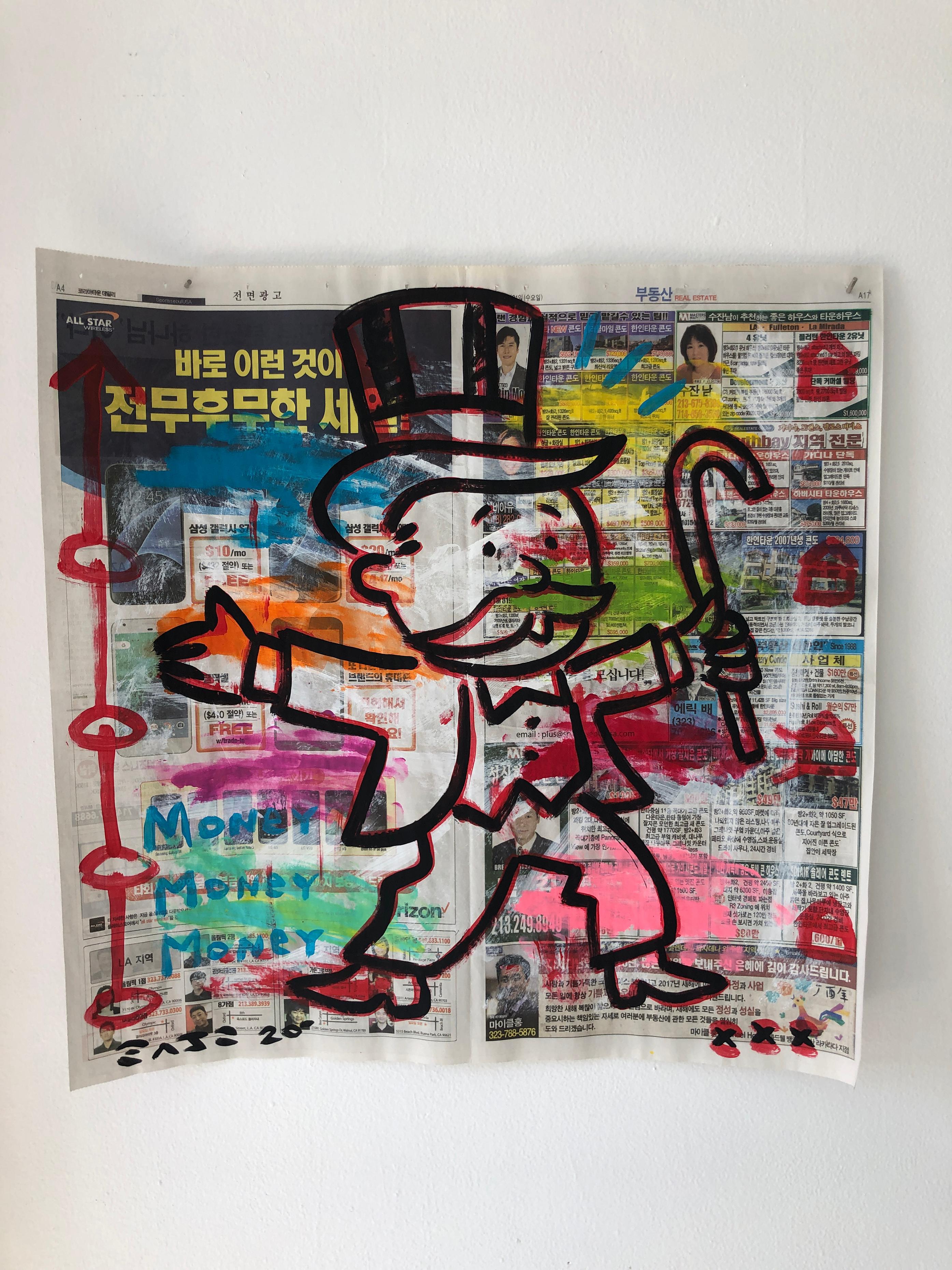 Gary John Figurative Print - "Monopoly" Acrylic and Collage on Korean newsprint