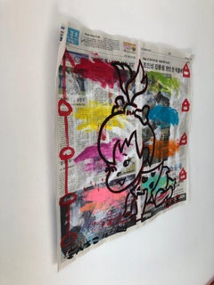 "Cailloux" Acrylique et Collage sur papier journal coréen