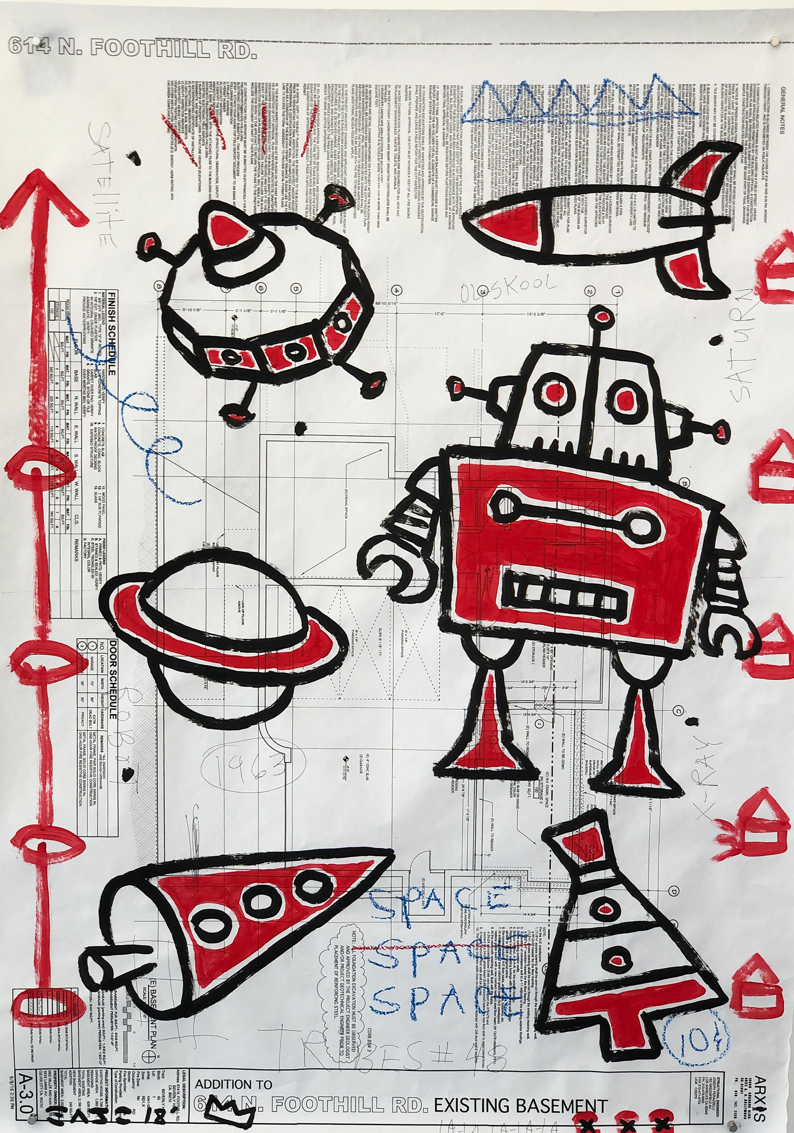 "Robot Architectural" - Acrylique sur papier