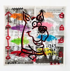 "Scooby" Acrílico y collage sobre papel de periódico coreano