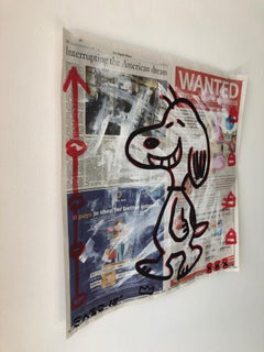 "Snoopy" Acrylic and Collage on LA Times newsprint