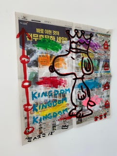 "Regno di Snoopy" Acrilico e collage su carta di giornale di Los Angeles