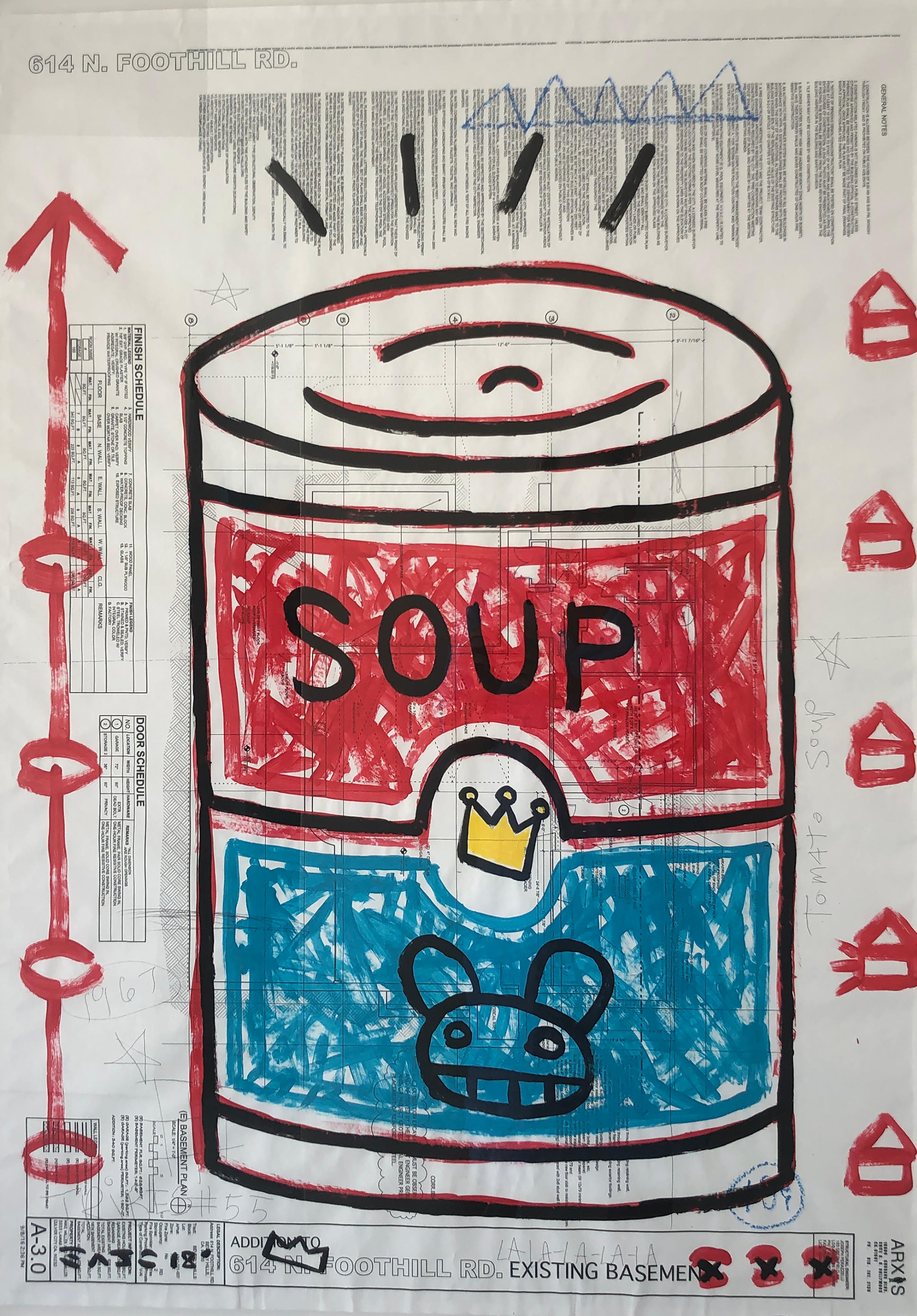 Gary John Figurative Print - "Soup Can Architectural" - acrylic on architect paper, framed