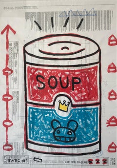 "Soup Can Architectural" - acrylic on architect paper, framed