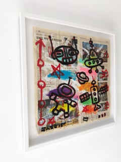 « Spaceship », acrylique et collage sur sérigraphie coréenne, encadré