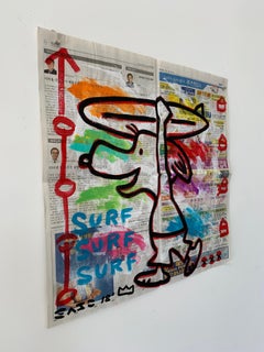 "Surf" Acrylic and Collage on Korean newsprint