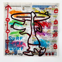 "Surf" Acrylic and Collage on Korean newsprint