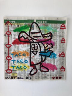 « Taco », acrylique et collage sur papier journal coréen