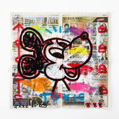 « Toxic Mickey », acrylique et collage sur papier journal coréen