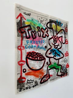 ""Trix Corn Puffs" Acryl und Collage auf Los Angeles-Nachdruck